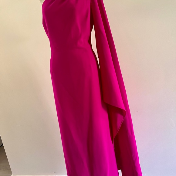 TERI JON STRETCH CREPE CAPE ONE SHOULDER SLEEVE GOWN - Picture 4 of 4